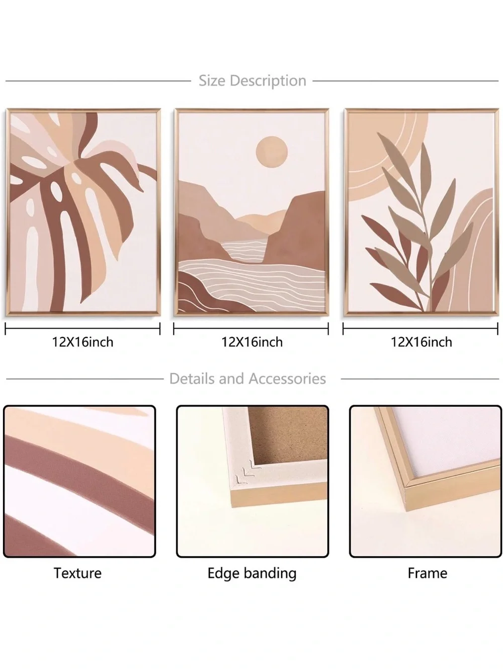 Boho Abstract Botanical and Landscape Wall Art Set Blush Gold Tones 12x16 Decor
